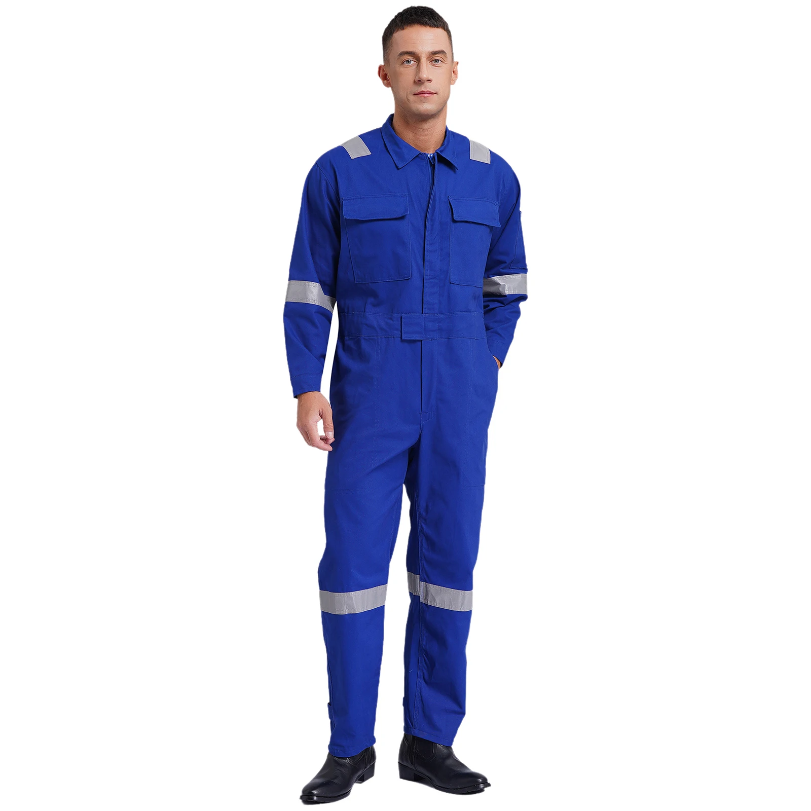 

Mens Adult Unisex 100% Cotton Work Overalls Reflective Strips Multi-pocket One-piece Jumpsuit Dustproof Dungarees Coveralls