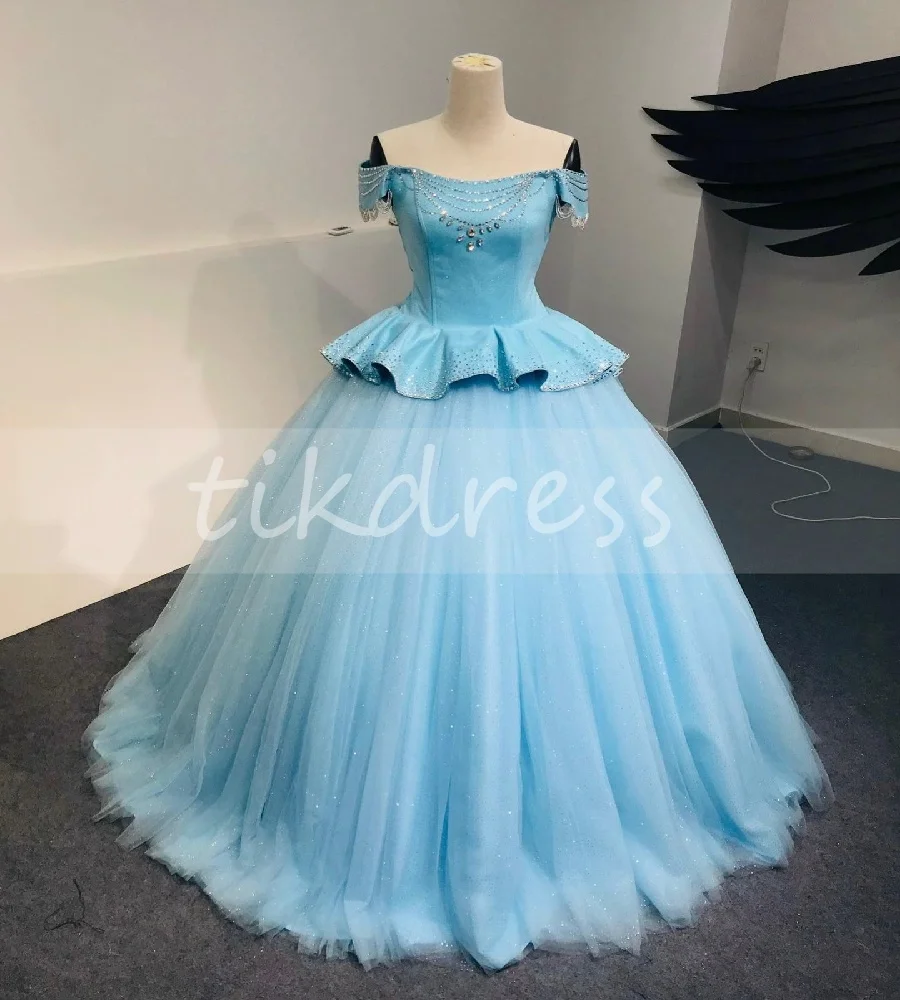 Cinderela azul quinceanera vestido 2025 luxo frisado vestido de 15 xv años espartilho tule doce 16 vestido festa aniversário personalizado
