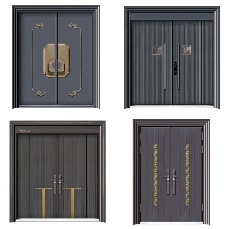 Premium Aluminum Double Swing Exterior Entry Door Industrial Grade Heavy Zinc Alloy Anti-Theft Chinese Outdoor Custom Manual