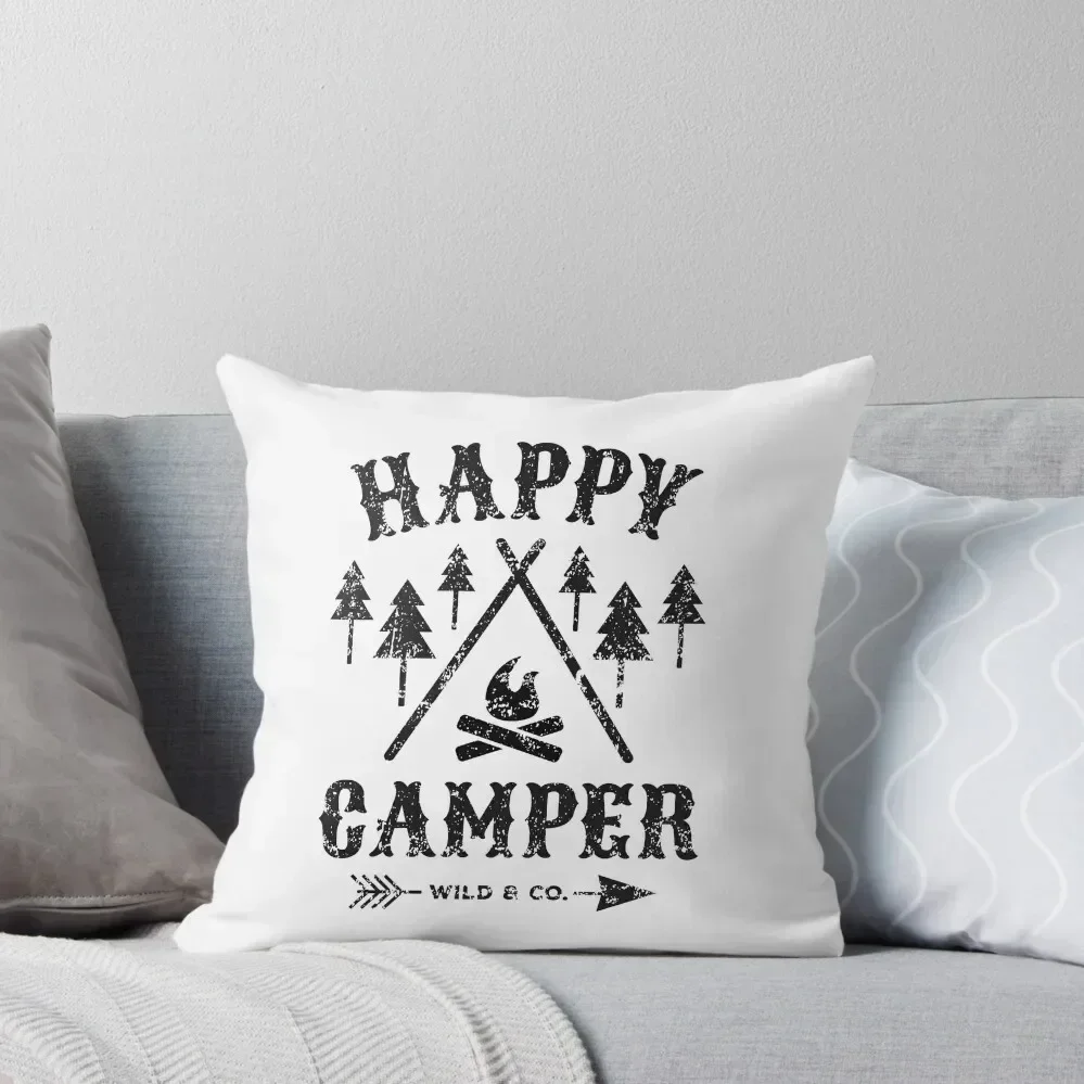 

Happy camper distressed black Throw Pillow Christmas Pillowcase Embroidered Cushion Cover christmas decorations 2025 pillow