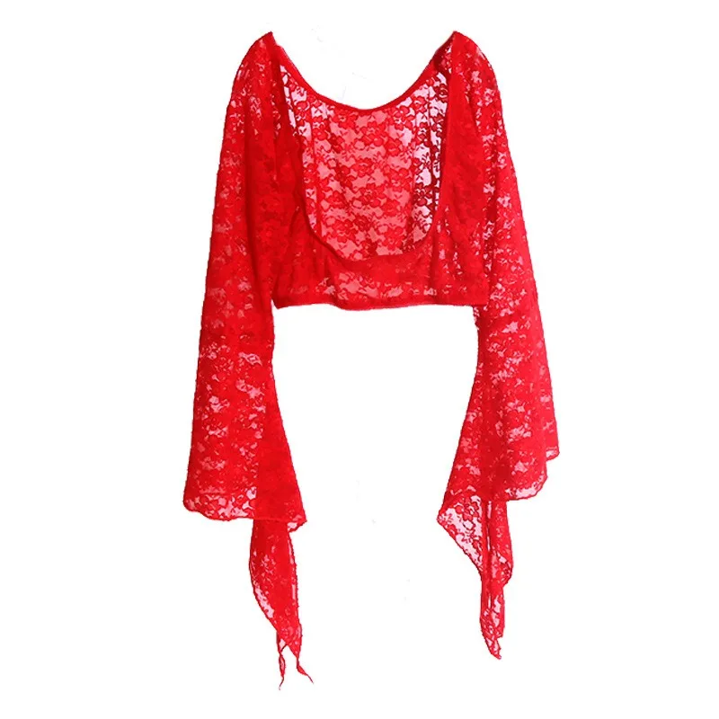 customized Belly Oriental Dance Costume Practice Dress New Lace Chest Top with Trumpet Sleeves