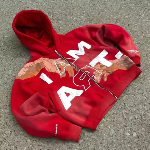 2024 American retro letter printed zipper hoodie hip hop trendy street 2K Harajuku men's punk casual colorful super sweatshirt