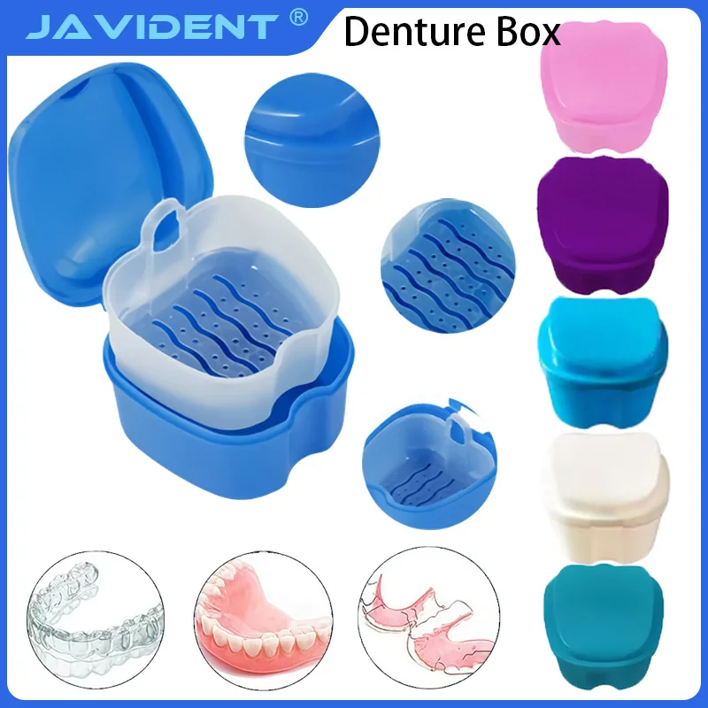 Denture Bath Box Organizer Dental False Teeth Storage Box with Hanging Net Container Cleaning Teeth Cases Artificial Tooth Boxes