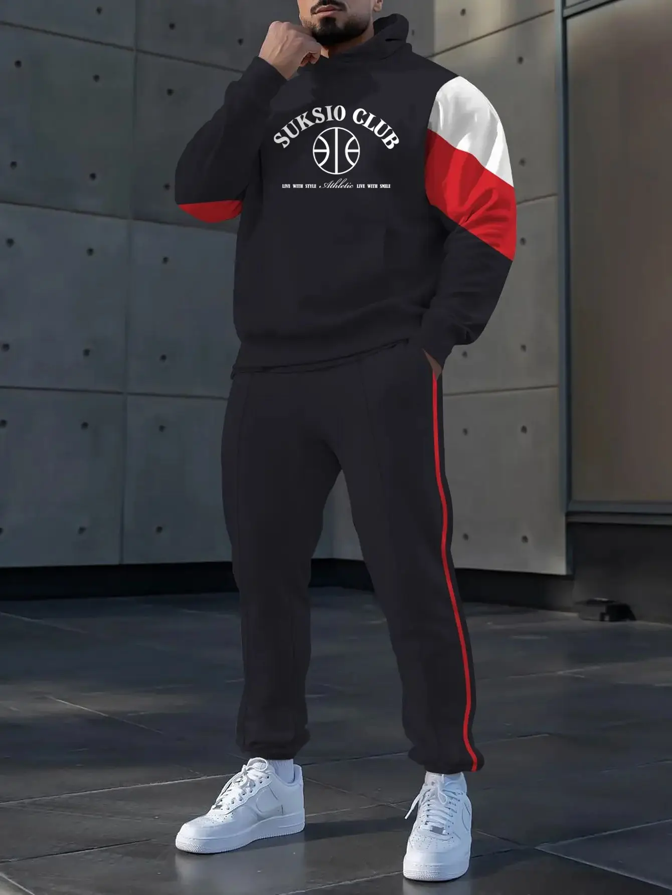 طقم مكون من قطعتين، طقم رياضي عصري للرجال من أوروبا وأمريكا بأكمام طويلة وسراويل طويلة