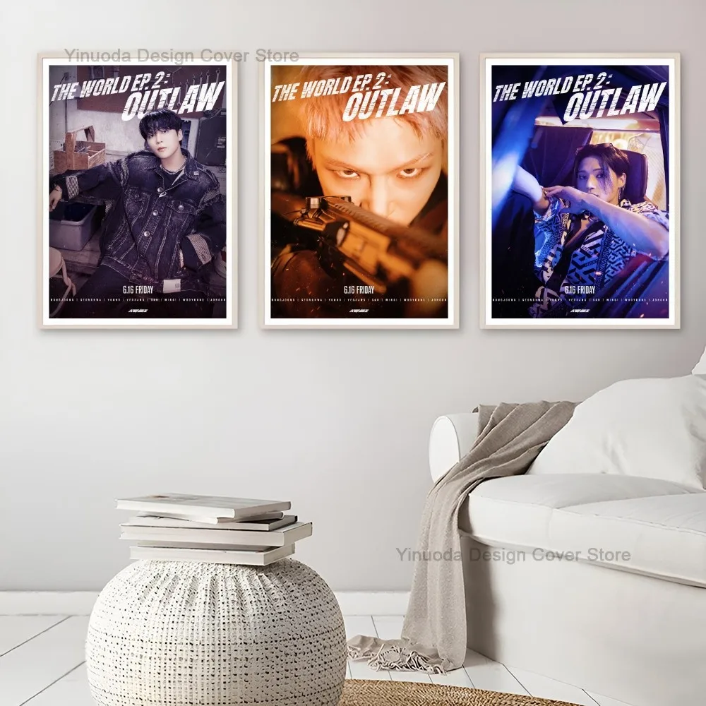 Kpop Group ATEEZ THE WORLD EP.2: OUTLAW Music Album Cover Poster Sticker Bedroom Decoration Living Room Cafe Hanging Painting