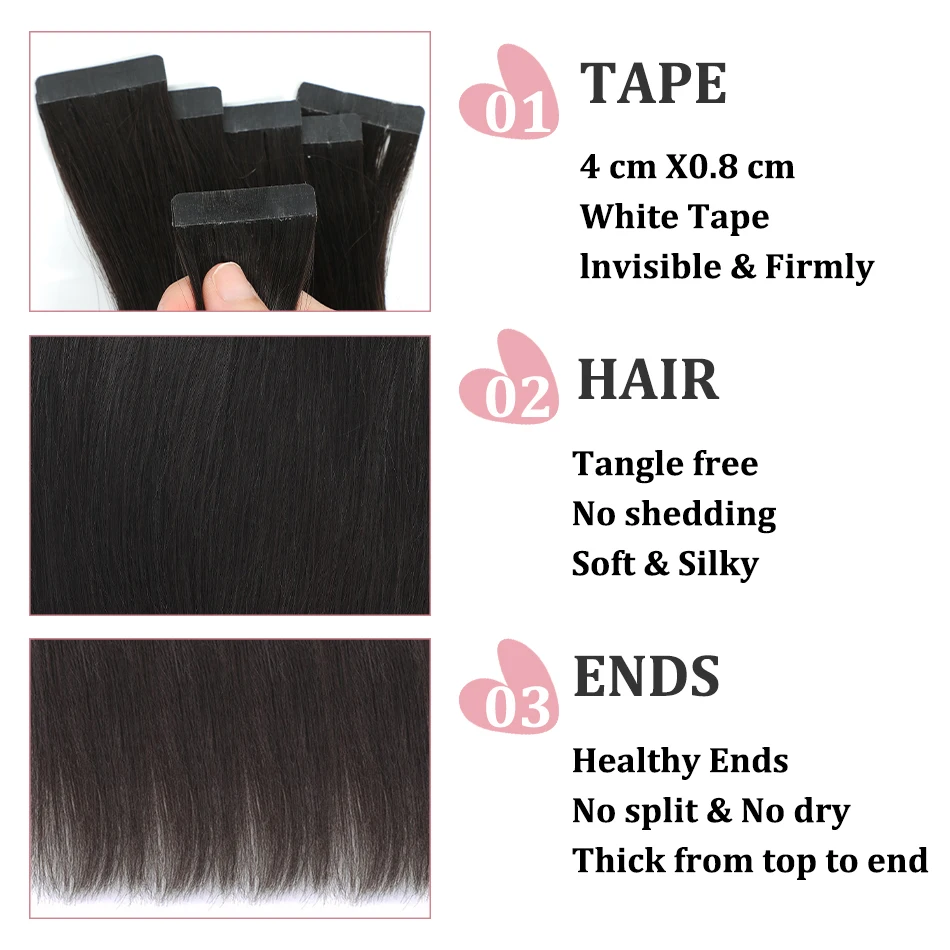 2.5G/Pcs Tape In Hair Extensions Human Hair Double Weft Straight 100% Remy Hair Tape In Russian Human Hair Extensions For Women