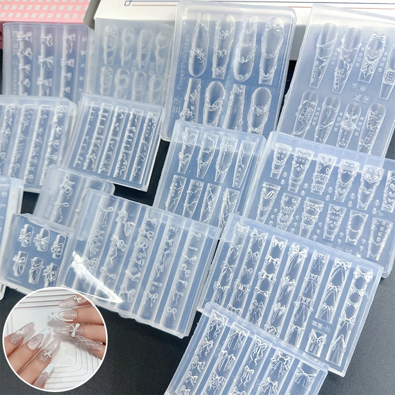 

Cake Cream Skirt Bowknot Ribbon 3D Acrylic Mold Nail Art Decorations DIY Design Silicone Nail Art Mold Template For Nail Charms