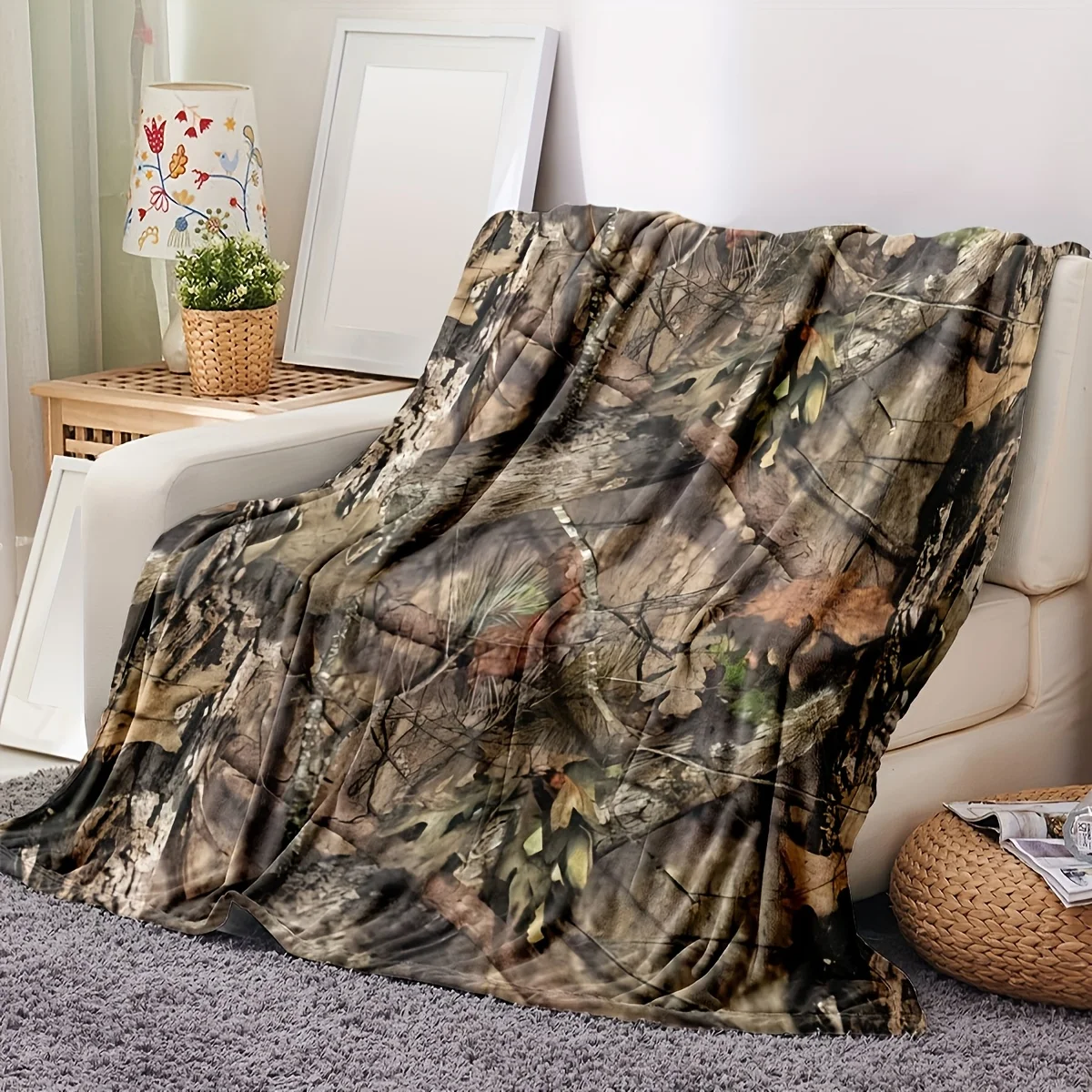 Forest Camo Flannel Throw Blanket Soft Rustic Design All Season Cozy Comfort for Outdoor Enthusiasts Gift