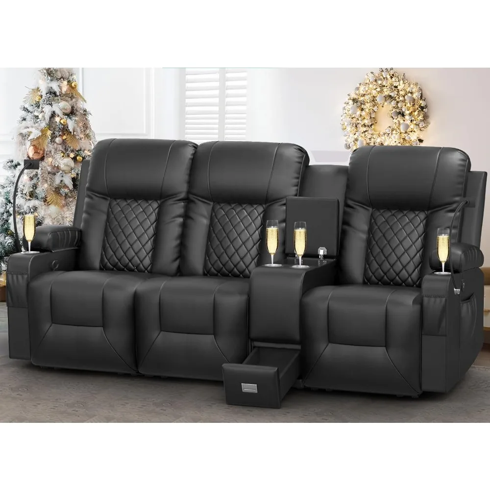 

3 Seat Recliner Sofa, Large Reclining Sofa with Storage Console, Manual Reclining Chair with USB Ports, 2 Cell Phone Holder