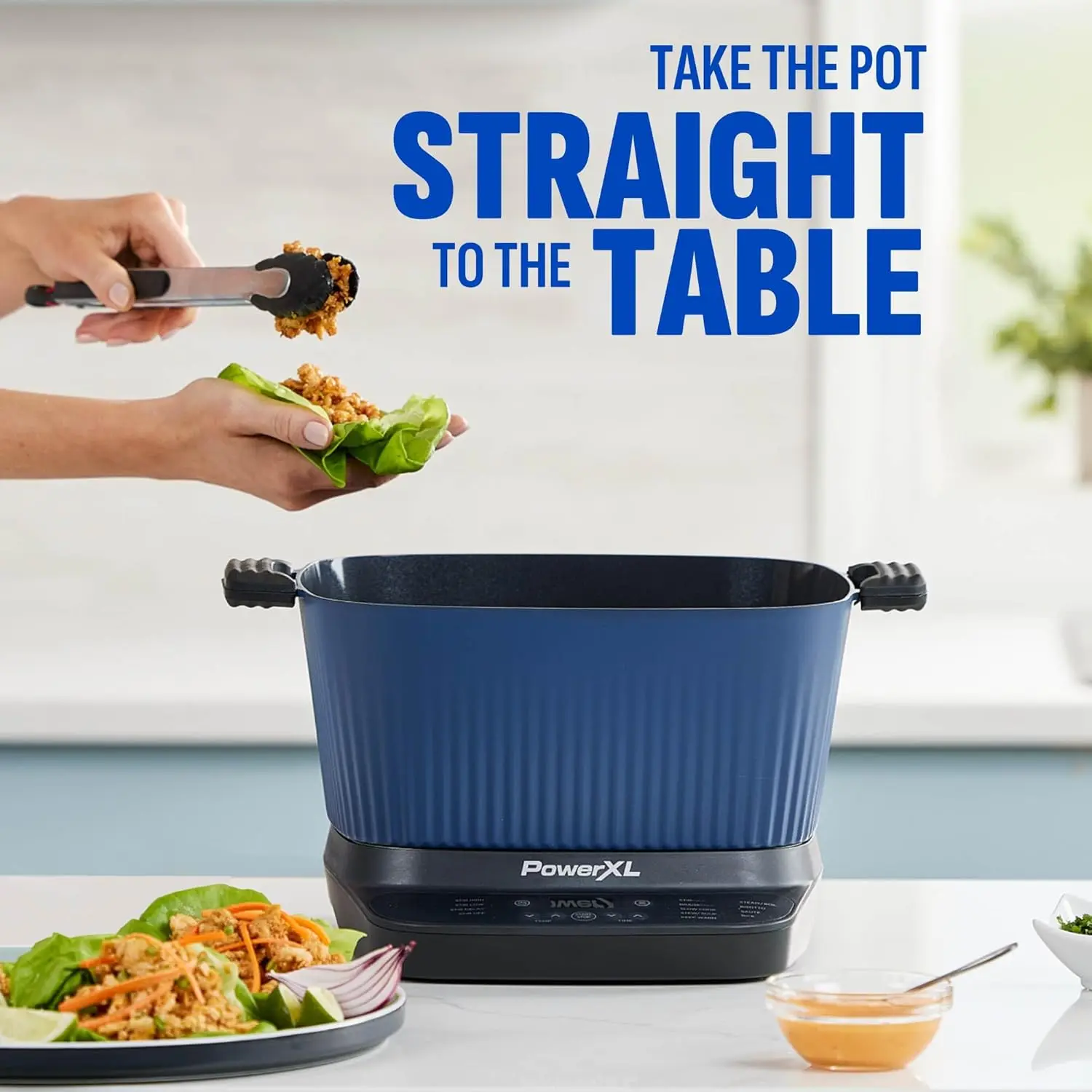 STIRMAX Midnight Blue 7.5 Quart Digital Multi-Cooker with Automatic Paddle to Stir and Shred, 9 in 1 programmable presets to Sau