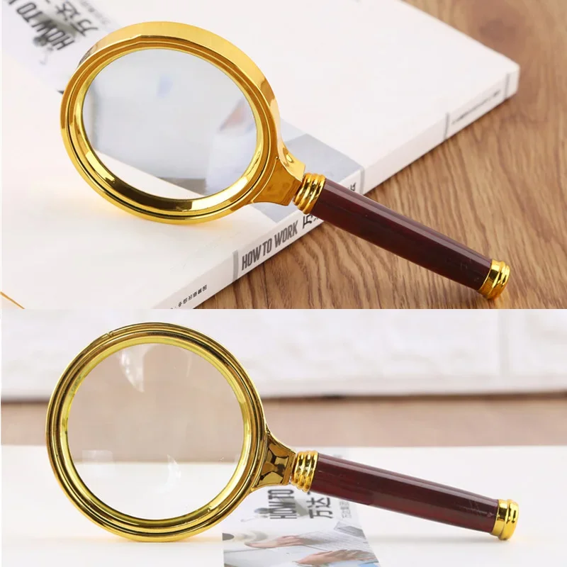 60mm 70mm 80mm Portable Handheld 10X Magnifying Glass Retro Handle Magnifier Eye Loupe Glass Mahogany Handle Magnifier