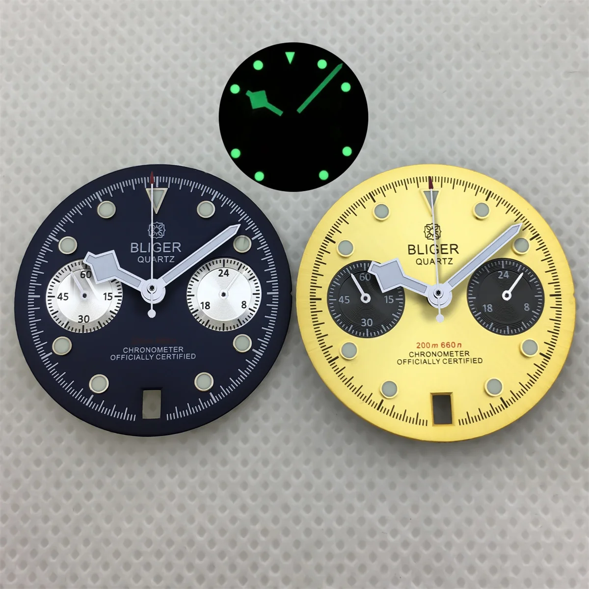 BLIGER Black Pink Blue Gold VK64 Watch Dial with Snowflake Hands Set C3 Green Luminous Fit VK64 Quartz Movement Replacement Watc