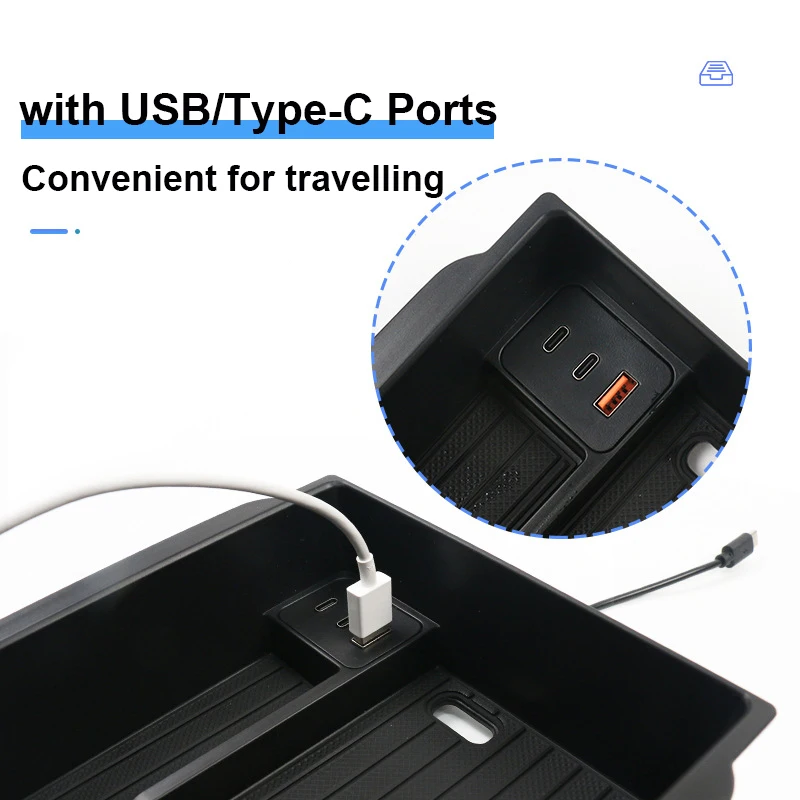 For Tesla Model 3 Highland 2024 Center Console Armrest Storage Box Charging Hub USB Type-C Expansion Dock Station Glasses Holder