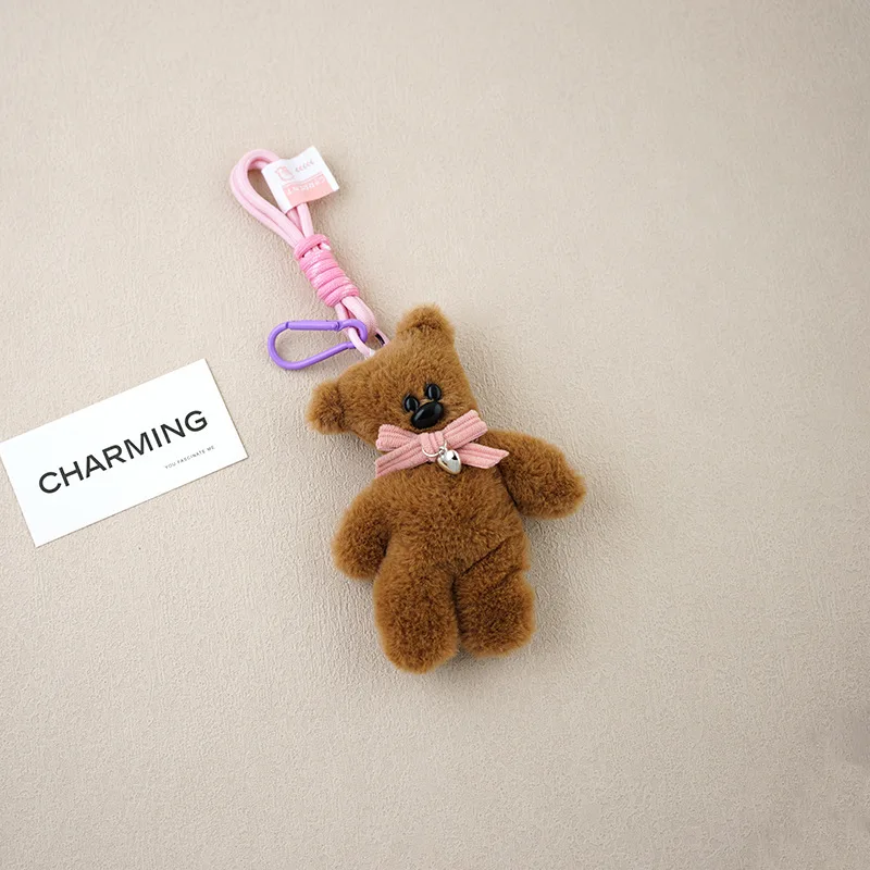 15cm Kawaii Plush Small Bear Keychain Girls Backpack Pendant Cute Car Keyring Kids Women Bag Accessories Anti drop chain