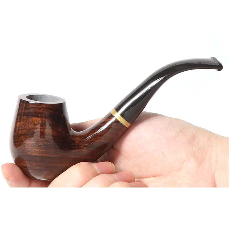 New 9MM Filter Solid Wood Dry Pipe Smoking Craft Brown Ebony Smooth Engraved Handmade Tobacco Pipe