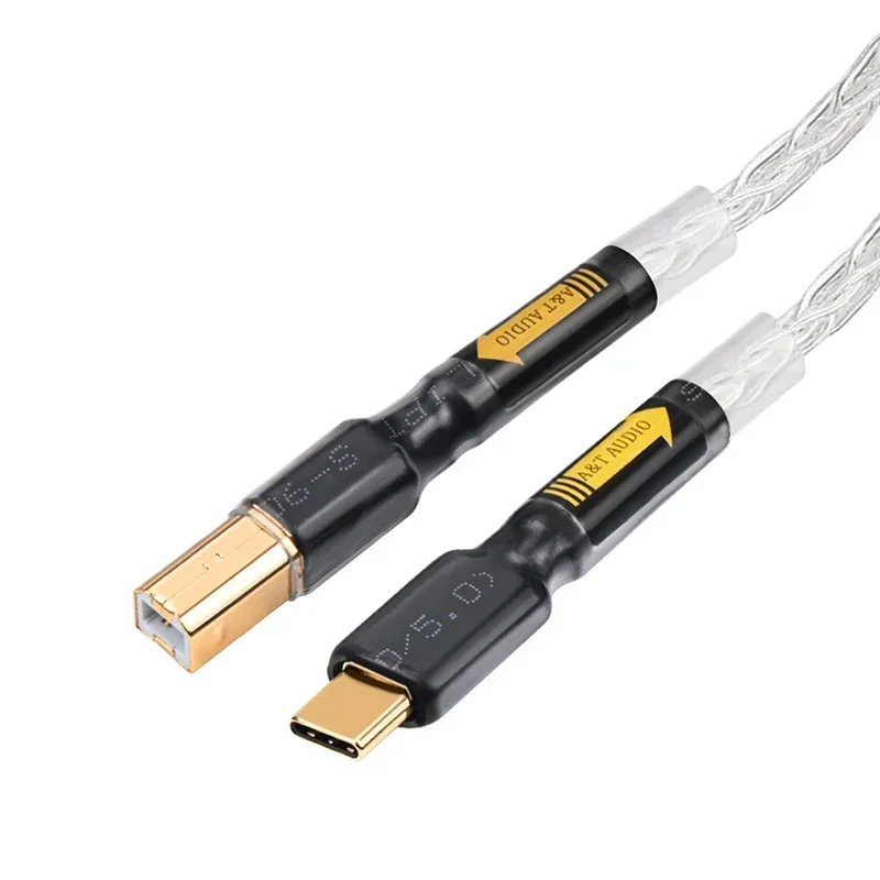 ATAUDIO Hi-end usb cable type c to type b hifi Stereo cable pure silver Data audio digital Cable for mobile phone dac