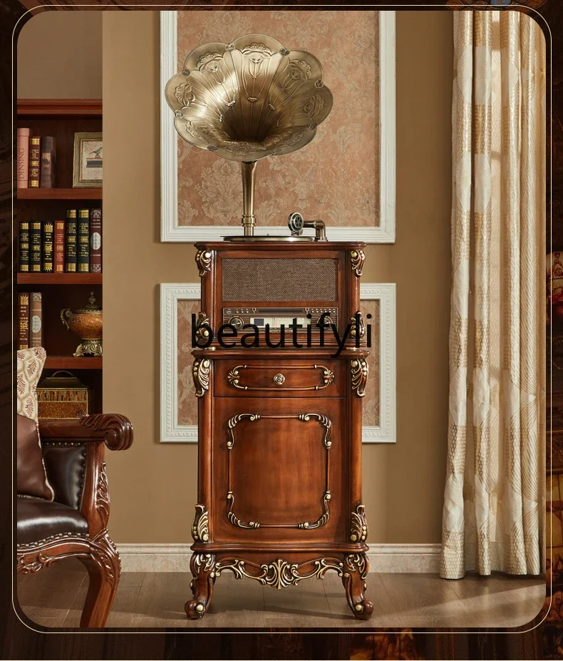 LXAmerican retro phonograph European antique vinyl record player big speaker record player CD all-in-one player audio ornamentSS