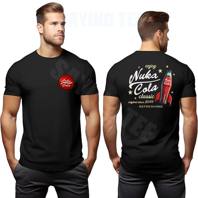 Nuka Cola Unisex-T-Shirt aus weicher Baumwolle, Videospiel-Zap-That-Thirst-Vintage-T-Shirt, roter Text, Nuka Cola-Kreis-Grafik, Persönlichkeits-Outfit – Detail 5