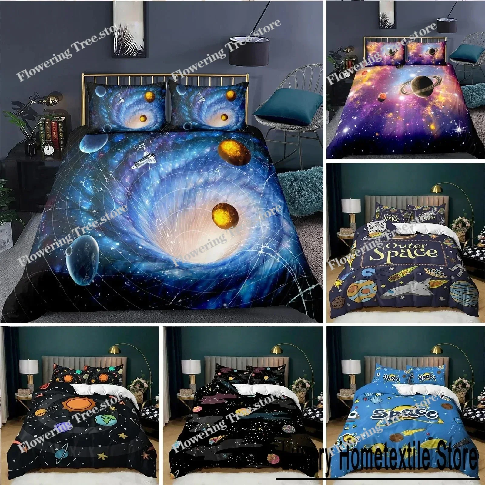 

Starry Sky Galaxy Duvet Cover Outer Space Bedding Set For Boys Girls Teen Microfiber Cosmos Solar System Planet Comforter Cover