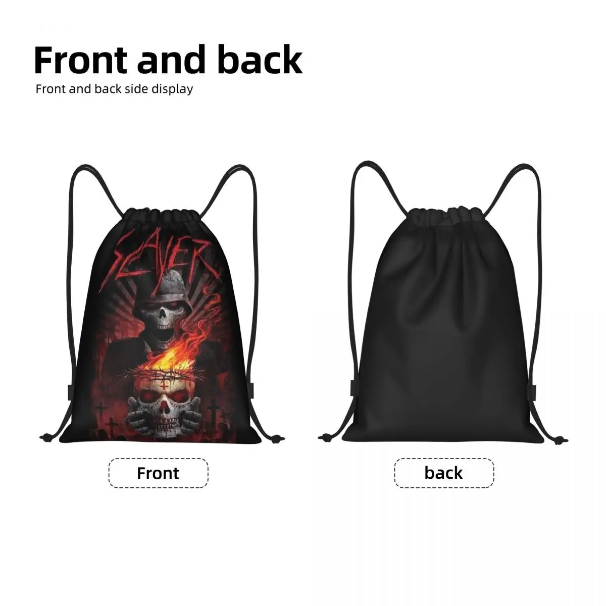 Custom Heavy Metal Rock Band Slayers Drawstring Bag for Training Yoga Backpacks Men Women Sports Gym Sackpack