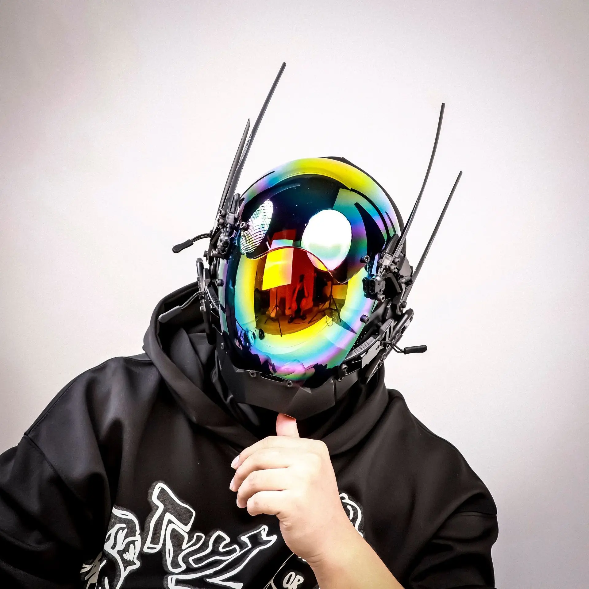 Cyber Punk Full Face Mask Mechanical Helmet Iridescent Visor Futuristic Cosplay Prop For Halloween Comic-Con Streetwear Men Gift