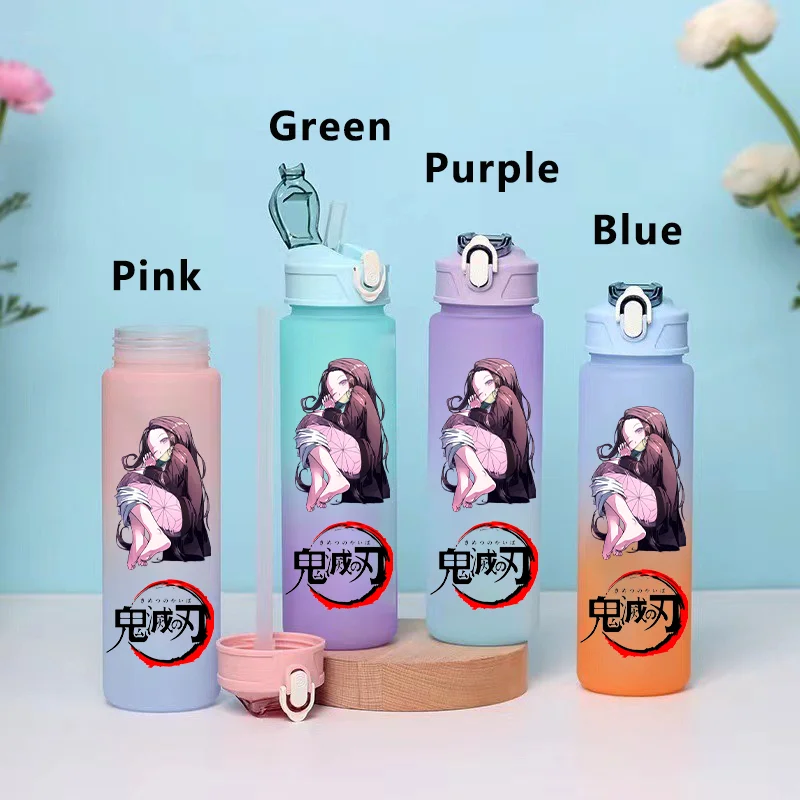 750ML Demon Slayer Cartoon Plastic Gradient Water Cup Portable Leak Proof Water Bottle Student Outdoor Sports Travel Water Cup view 5