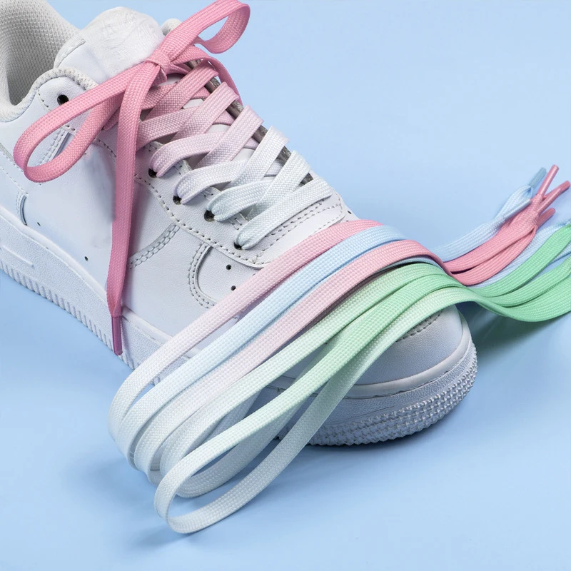 1Pair NEW Gradient-colored Shoelaces 0.8cm Wide Flat Laces High-quality Laces for White Sneakers and Canvas Shoes
