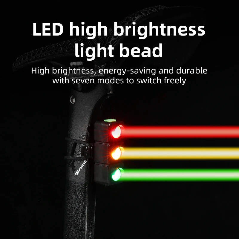 Red Yellow Green Safety Warning Bike Light 3 Color Waterproof USB Rechargeable 7 Modes Flashing Bicycle Lights for Night Riding