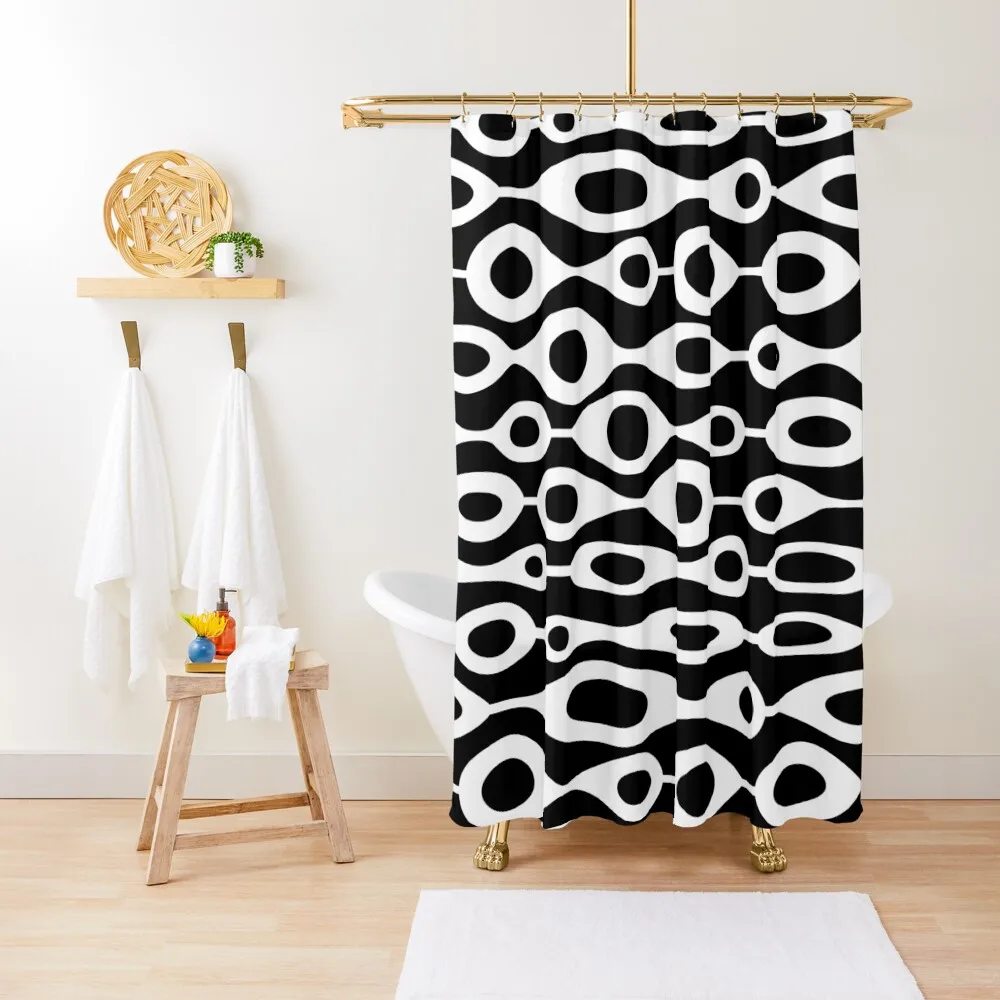 

Mid Century Modern Oval Geometric Pattern - Black White Shower Curtain Anime Shower Bathtub Curtain