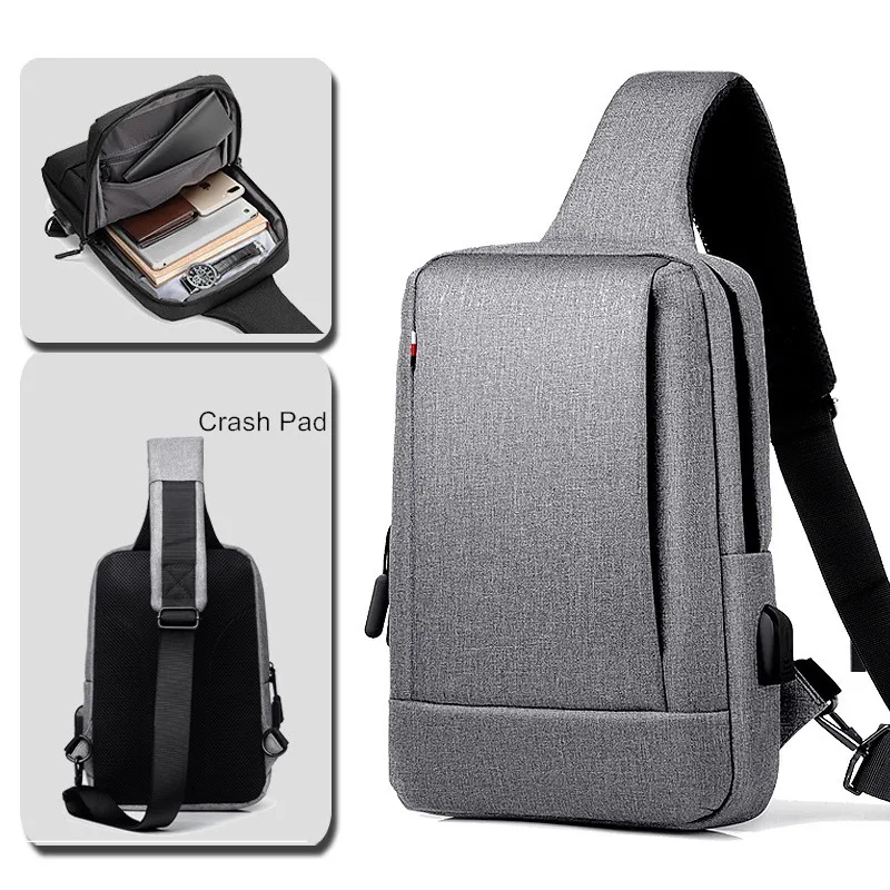 

Men's Chest Sling Casual Waterproof Shoulder Bag Usb Charge Port Large Capacity Oxford Fabric