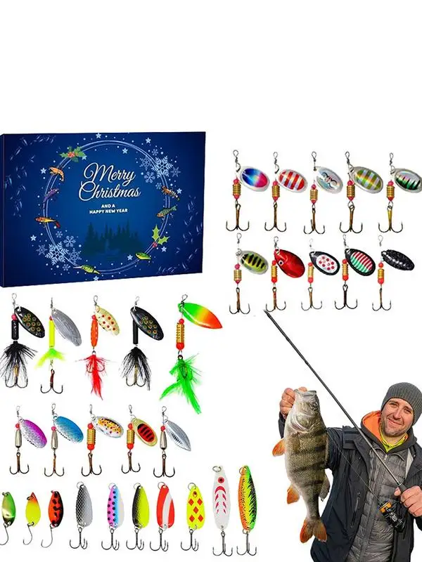 24pcs Fishing Lures Count Down to Christmas Advent Gift Christmas Gift Countdown Accessories for Husband Christmas Advent Gift