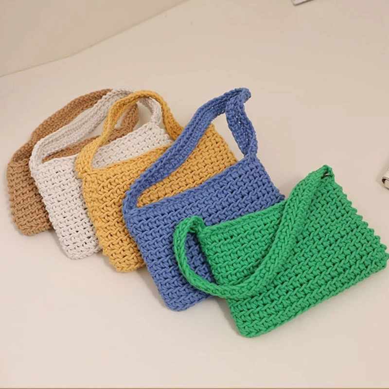 Woven Cotton Shoulder Bag for Women Evening Handbag Armpit Bags Shoulder Bags Small Tote Bag Summer Simple Handbags 066F