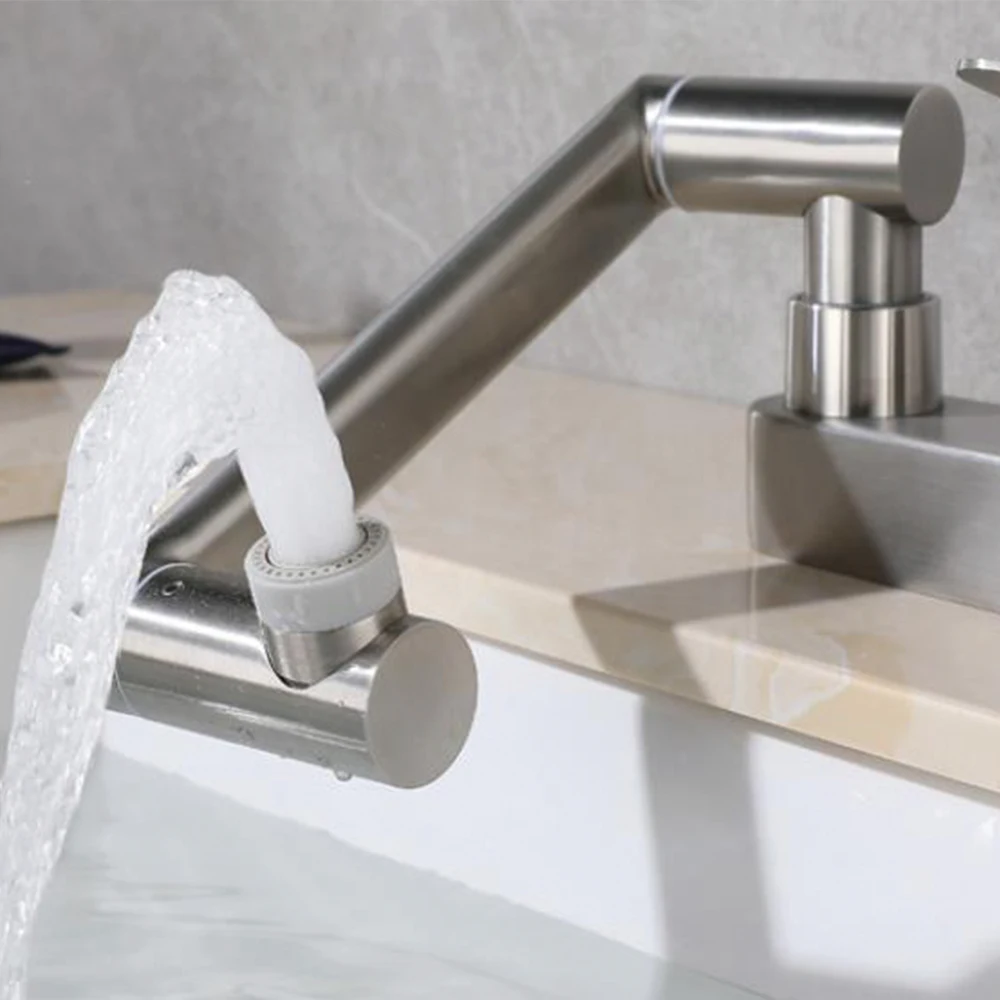 Imagem -03 - Deck Montado Torneira Pia Misturador de Rotação de 360 Graus Água Fria e Quente Acessórios do Banheiro Aço Inoxidável 304