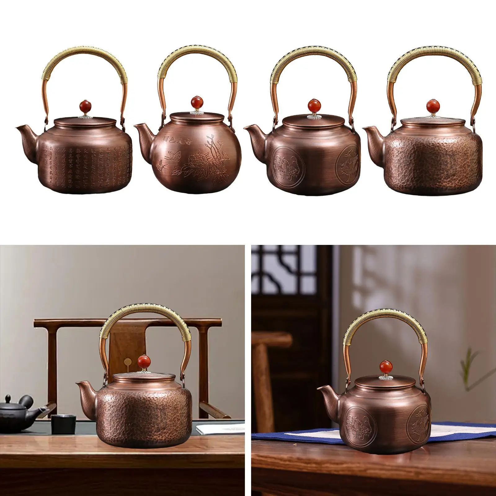 

Copper Tea Kettle Teapot,Handcrafted,Multipurpose Thick Handmade 1300ml for Tea House Household Kitchen Tea Lovers Gift