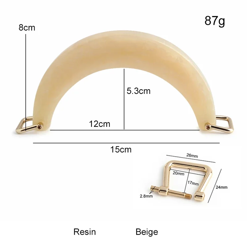 1CP Moon Resin Handle with Horseshoe Buckle Crossbody Bag Shoulder Bag Leather Bag Arched Handle DIY Wallet Making