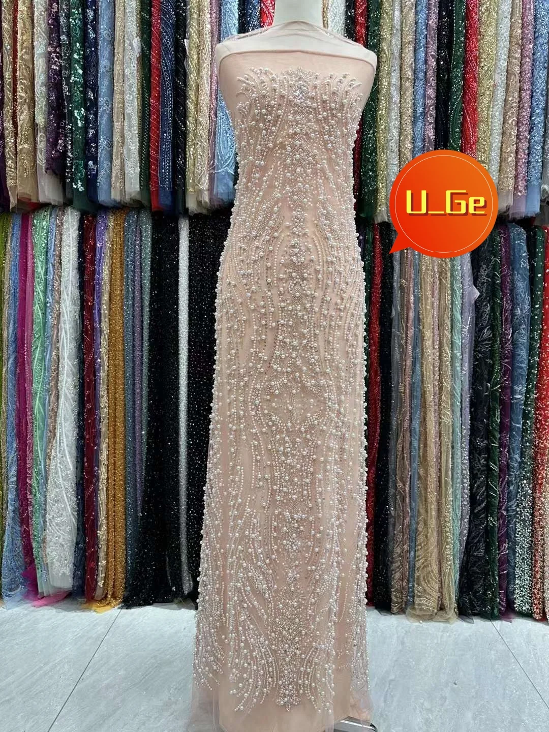 2024 Latest Delicate Elegant Best Quality Soft Embroidered Heavior Beaded Tube Lace fabric For Wedding Evening Dress U_Ge2998