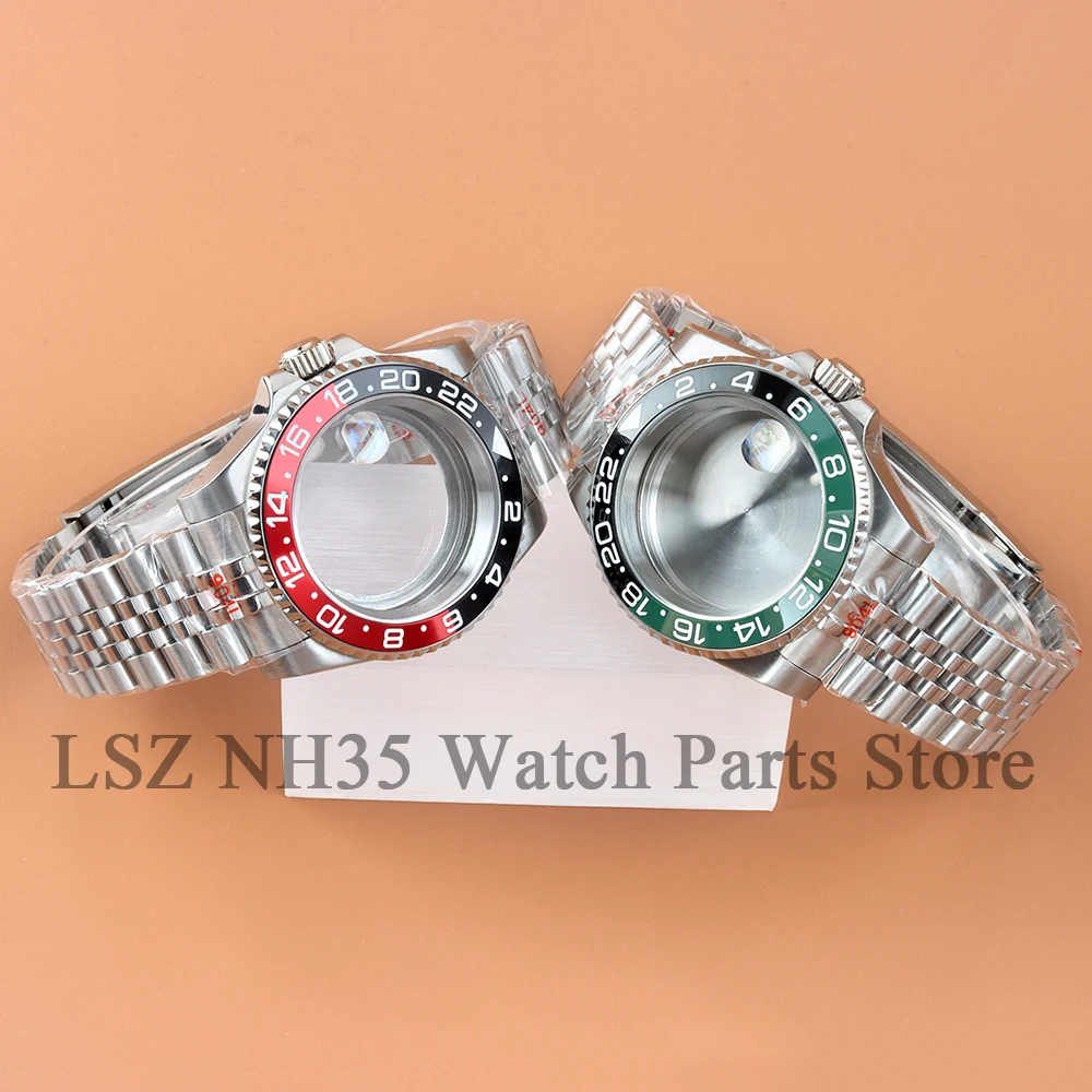 

40mm NH35 24 Hours Bezel Watch Case For GMT Series Seiko NH34 NH35 NH36 NH38 Movement 28.5mm Dial Jubilee Sliding Buckle Strap