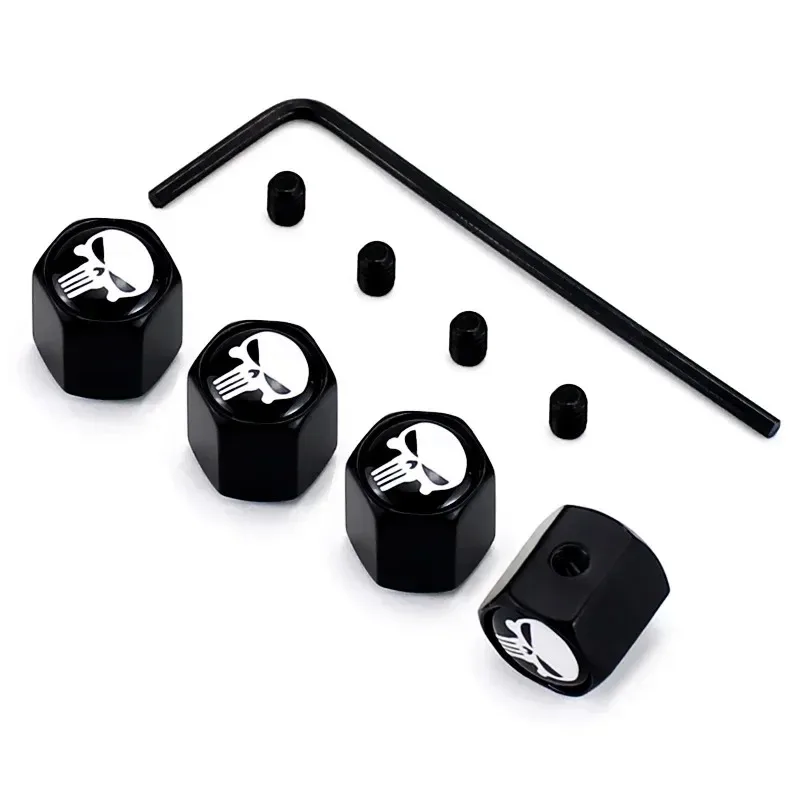 4Pcs/Set Skull Car Wheel Tire Valve Stem Caps, Waterproof, Airtight Dust Proof Covers Car Styling Decor Auto Accessories