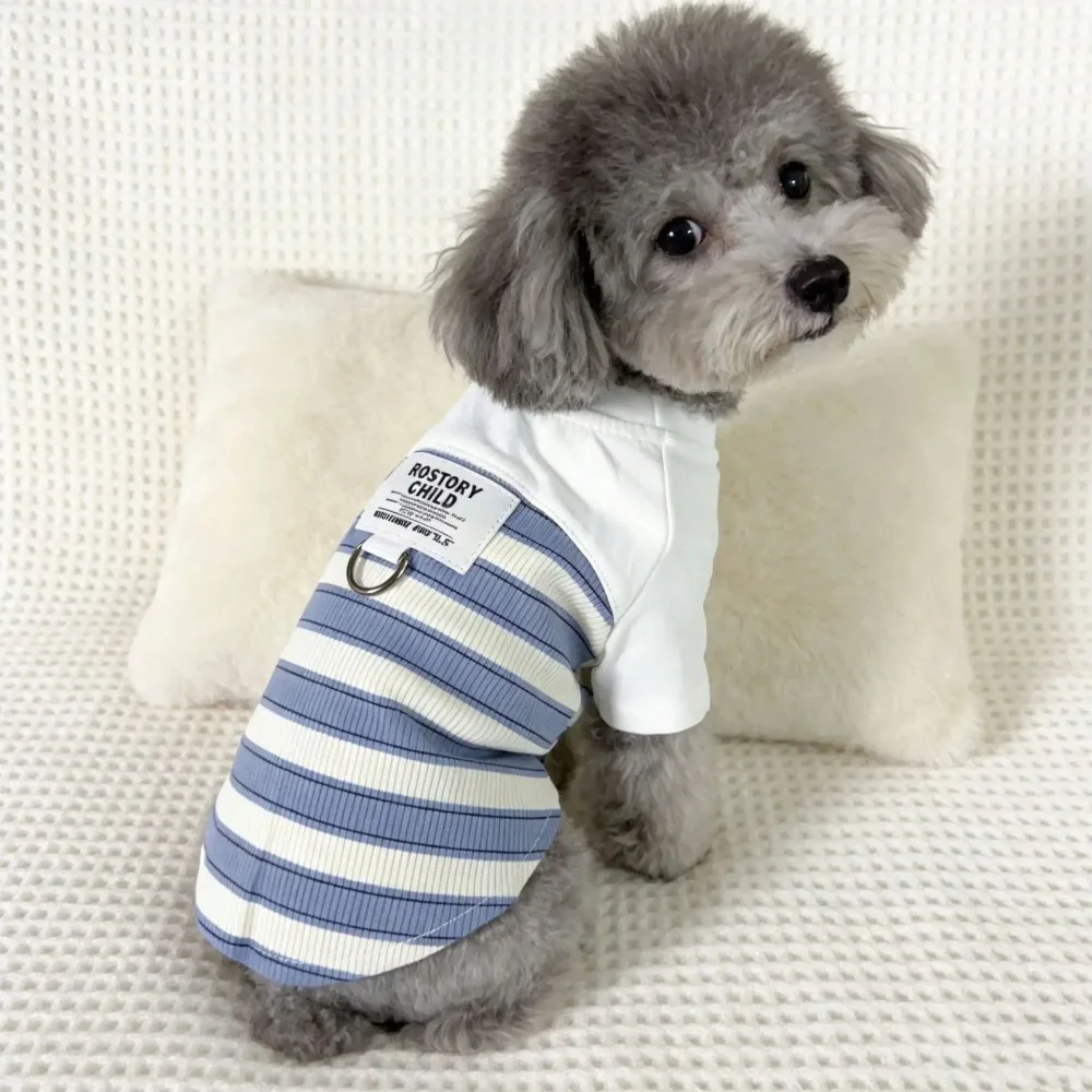 

Dog Striped T-Shirt With D-Ring, Breathable Pet Clothes For Small Dogs, Puppy Outfit For Bichon Teddy Pomeranian