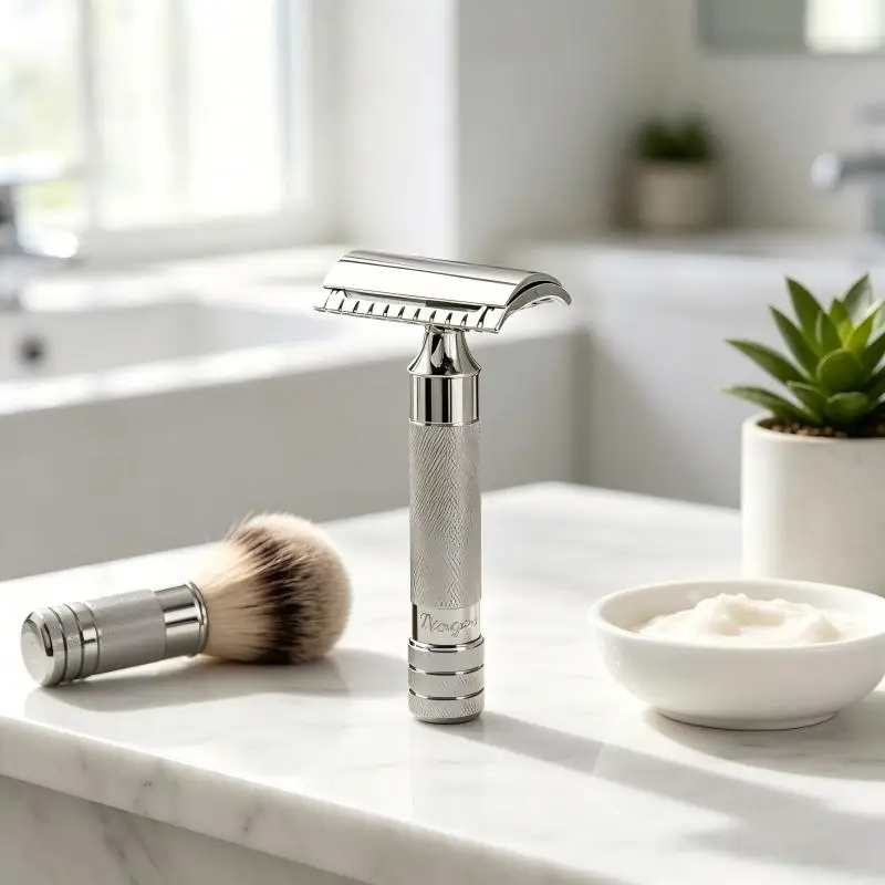 YAQI Classic Safety Razor DE Double Edge Chrome Plated Knurled Handle Open Comb Head Best Gift for Men Wet Shaving