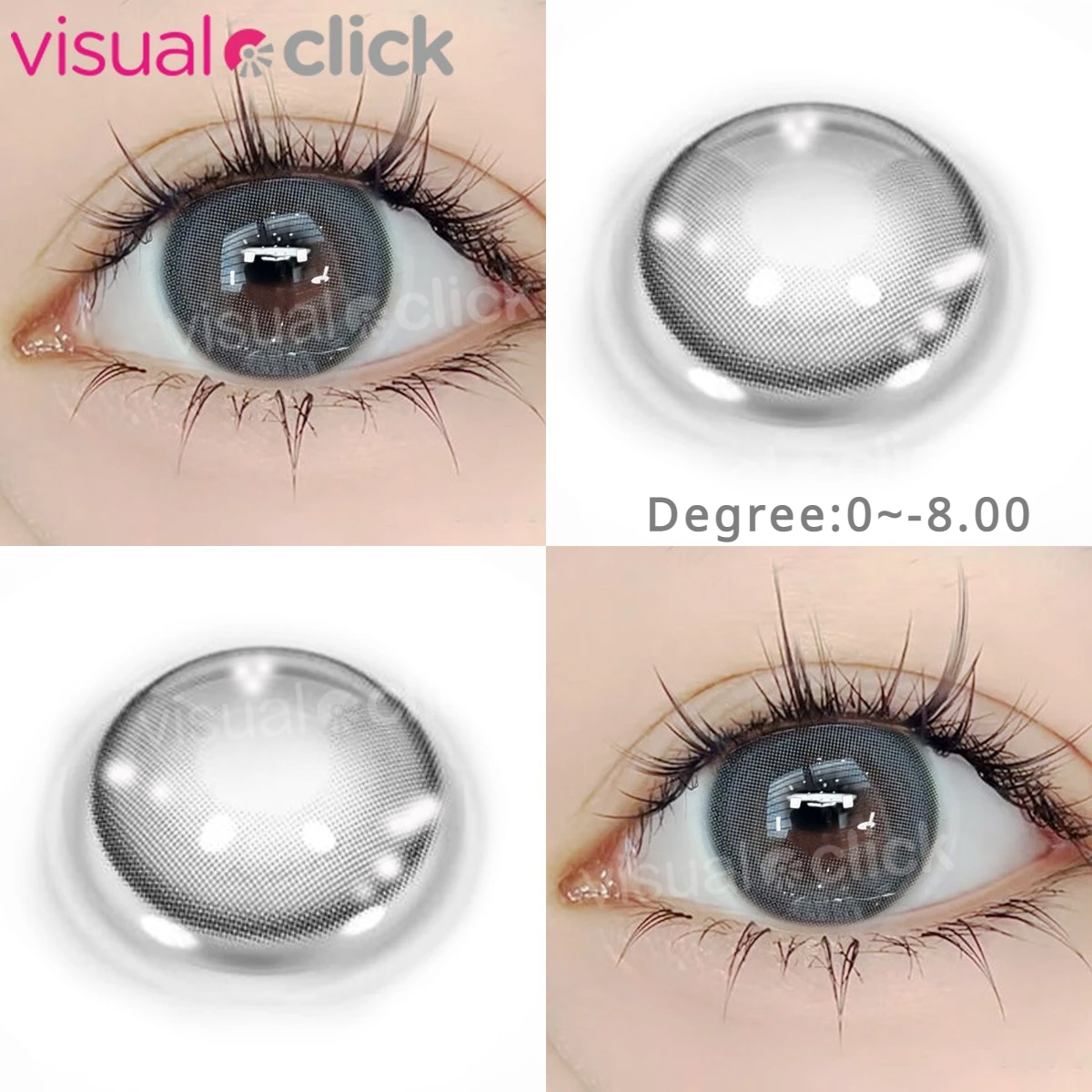 VisualClick 1 Pair -8.00-0 Cat Gray Colorcon Colored Contact Lenses with Degree Myopia Lenses Korean Lenses High Quality Lens