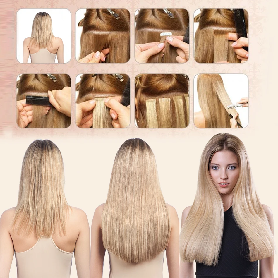 Balayage-fita em extensões de cabelo humano, Remy brasileiro extensão do cabelo, gengibre loiro, sem costura PU pele trama, 100% cabelo humano