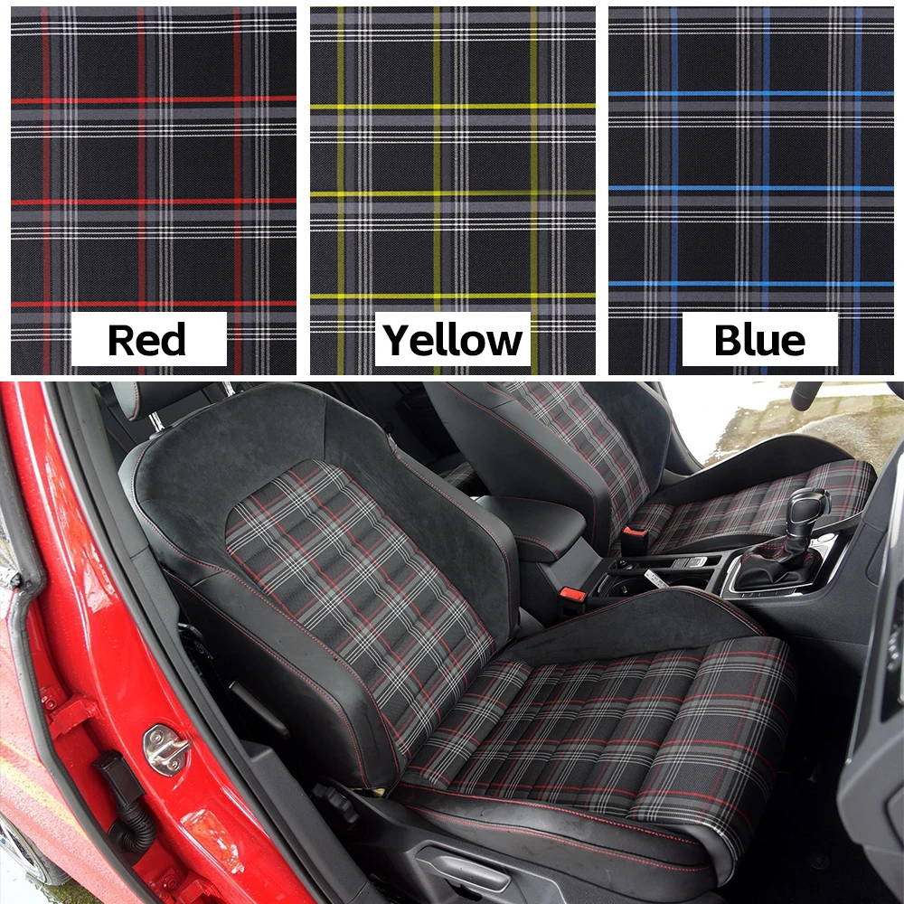 (1 X1.5M)Black Plaid Interior Seat Cover Cloth Upholstery Fabric for MK7 VW Golf GTI MK1-K2 T1 T2 T3.etc