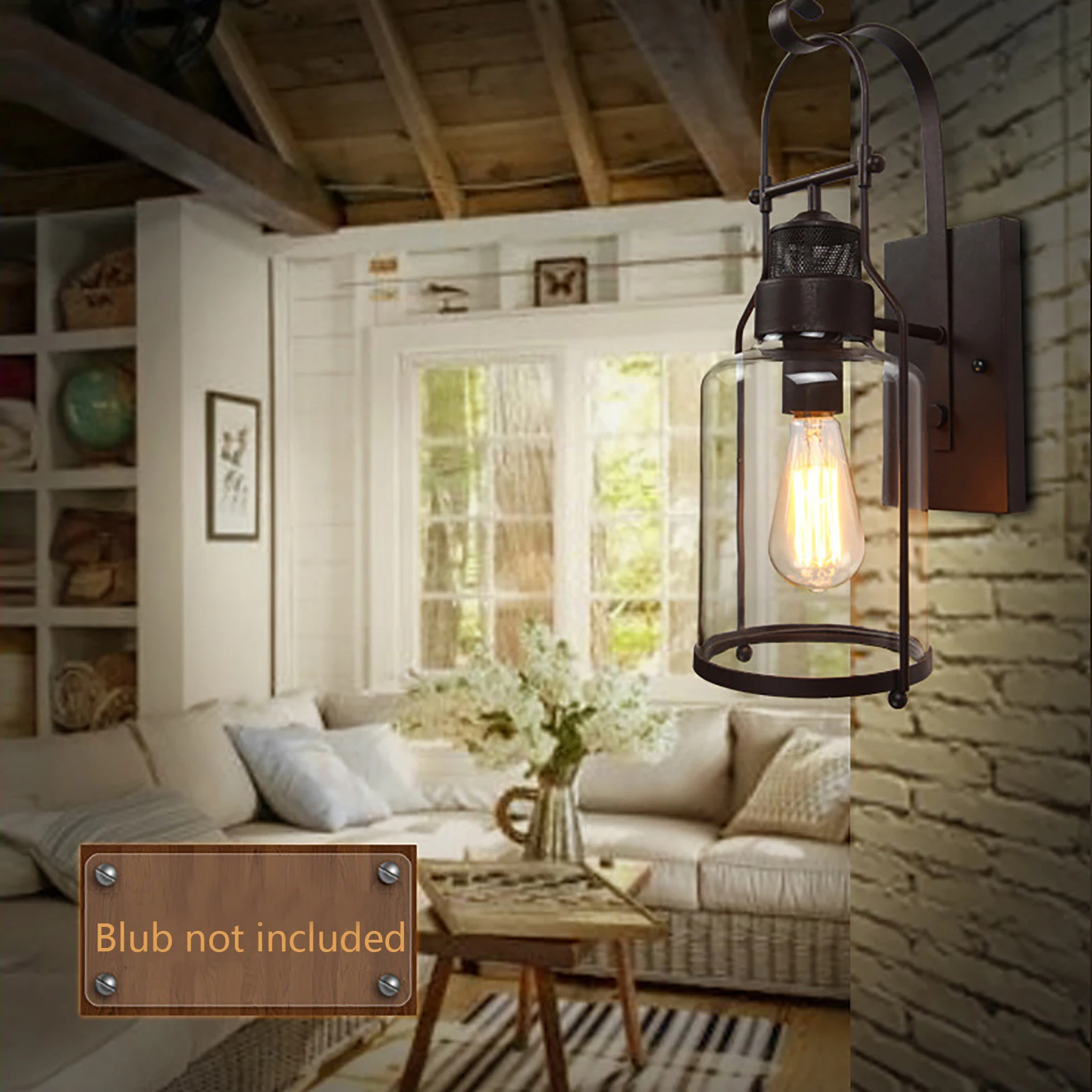 

Vintage Industrial Glass Wall Sconce Rust Finish - No Bulb Included, 110-220V, 15m² Coverage, E26/E27 Base - for Bedroom Hallway