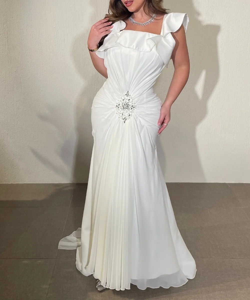 Customized Formal Chiffon Pleat Pattern Mermaid Square Neck Long Dresses Bespoke Occasion  Sparkle 