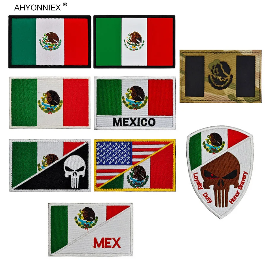 AHYONNIEX 1PC Mexico Badge National Flag PVC And Embroidered Patch Armband Backpack Posted Fabric Sticker DIY