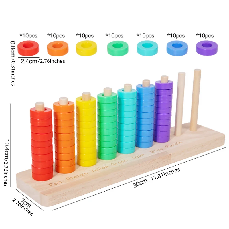 Montessori Wooden Stacking Rings Color Sorting Counting Toy Fine Motor Skills Early Learning Educational for Preschool Kids
