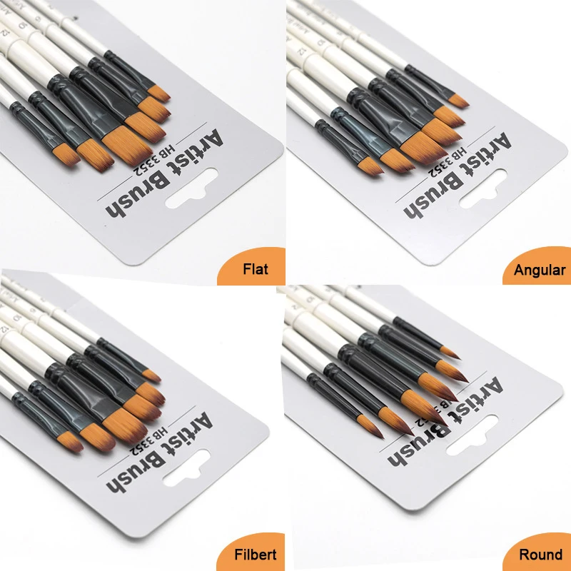 6pcs Artist Paint Brushes Set Synthetic Nylon Tip for Acrylic Oil Watercolor Acrylic Painting for Body Face Rock Canvas Painting