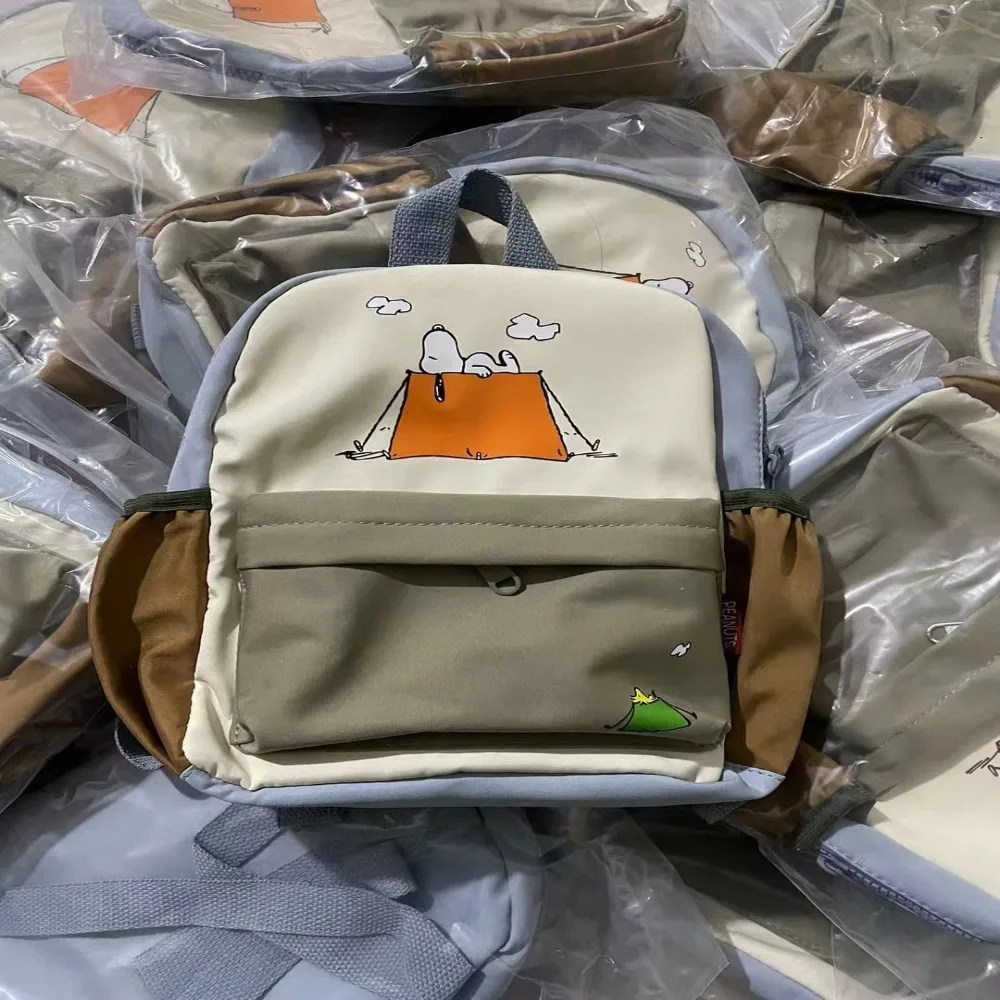 Cartoon impresso mochila de nylon para crianças, saco leve, Trendy Khaki, criança e criança