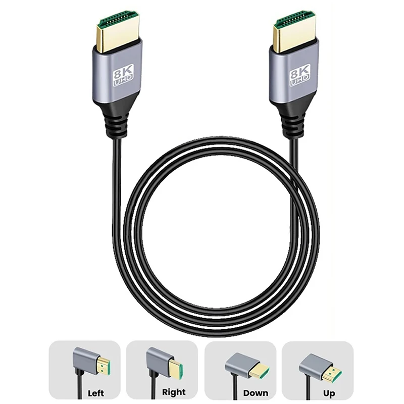 UHD Cabo de Suporte para Laptop, Monitor de PC, HDTV, Cabo de Exibição Fina, 90 Graus, EARC, HDCP, 3D, HDR, 0,5, 1m, Cima, Baixo, Esquerda, Ângulo Direito, 90 graus